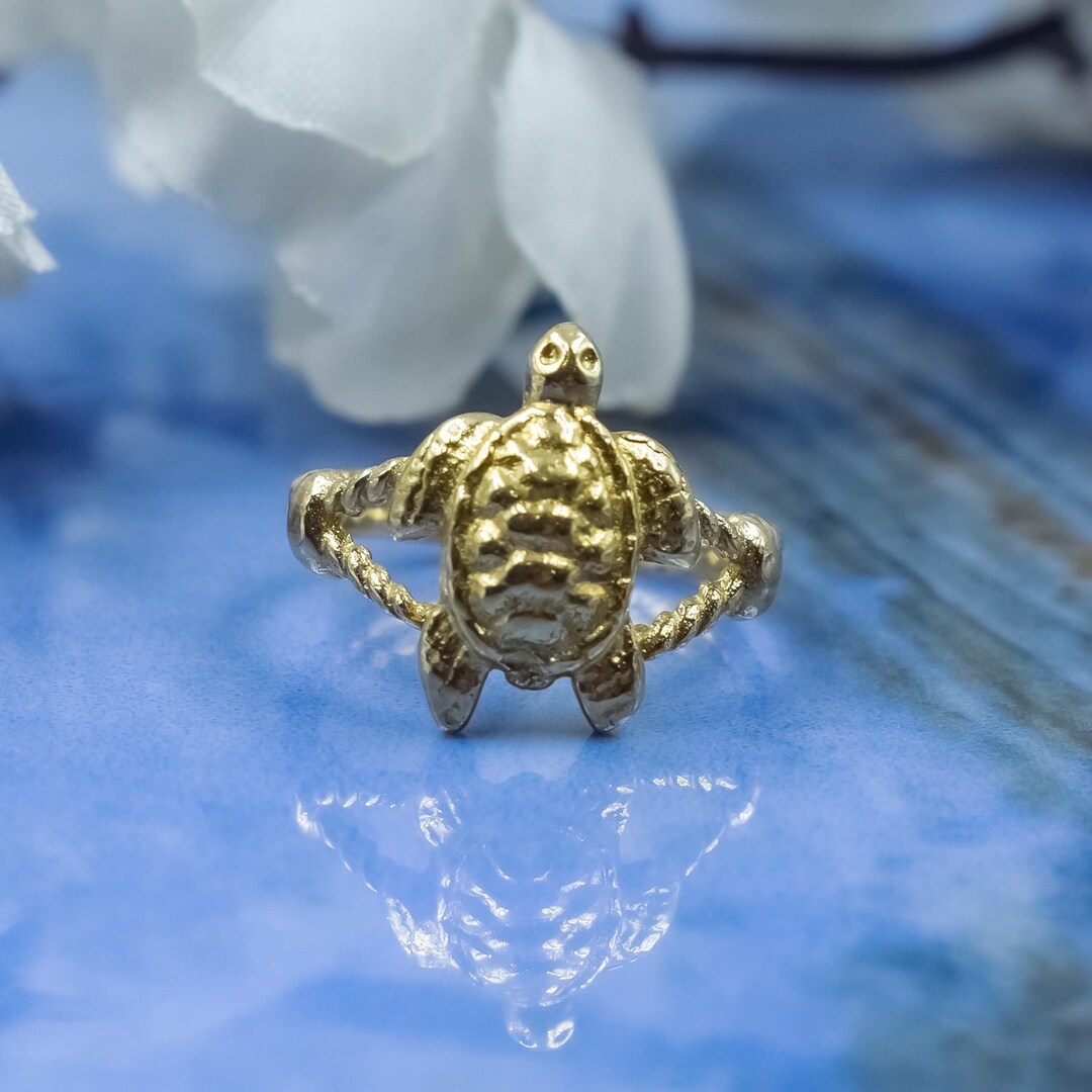 Dainty Sea Turtle Ring, Gold Ocean Jewelry, Adjustable Twisted Band ...