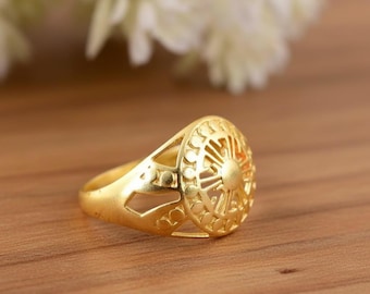 Anillo de sol de latón, anillo celestial con rayos de sol, anillo bohemio, anillo de oro hecho a mano, anillo de sol de estilo vintage, regalo de joyería unisex.