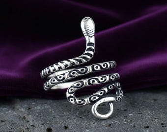 Snake Ring Silver Serpent Wrap Ring Adjustable Gothic Snake Jewelry Handmade Statement Ring Unisex Gift