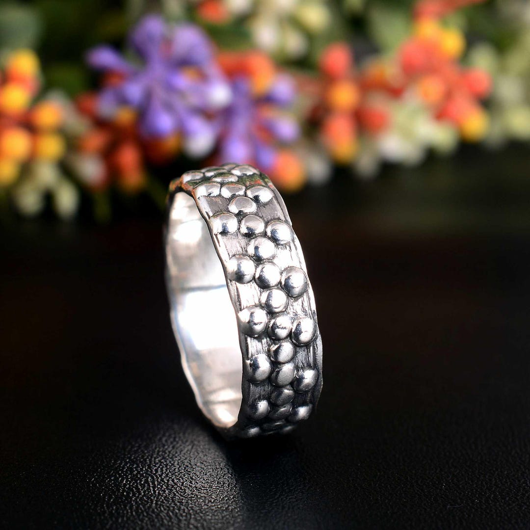 Wide Looking Rings Handmade Dot Pattern Ring | Wide Textured Ring | Simple Bohemian Silver ...