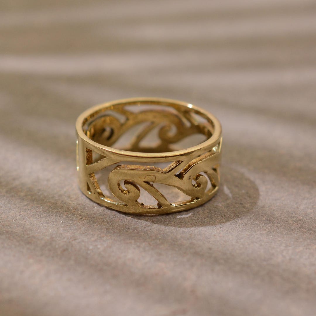 Scrollwork Ring Gold Vine Scrollwork Band Ring, Cutout Filigree Stacking Ring, Delicate ...