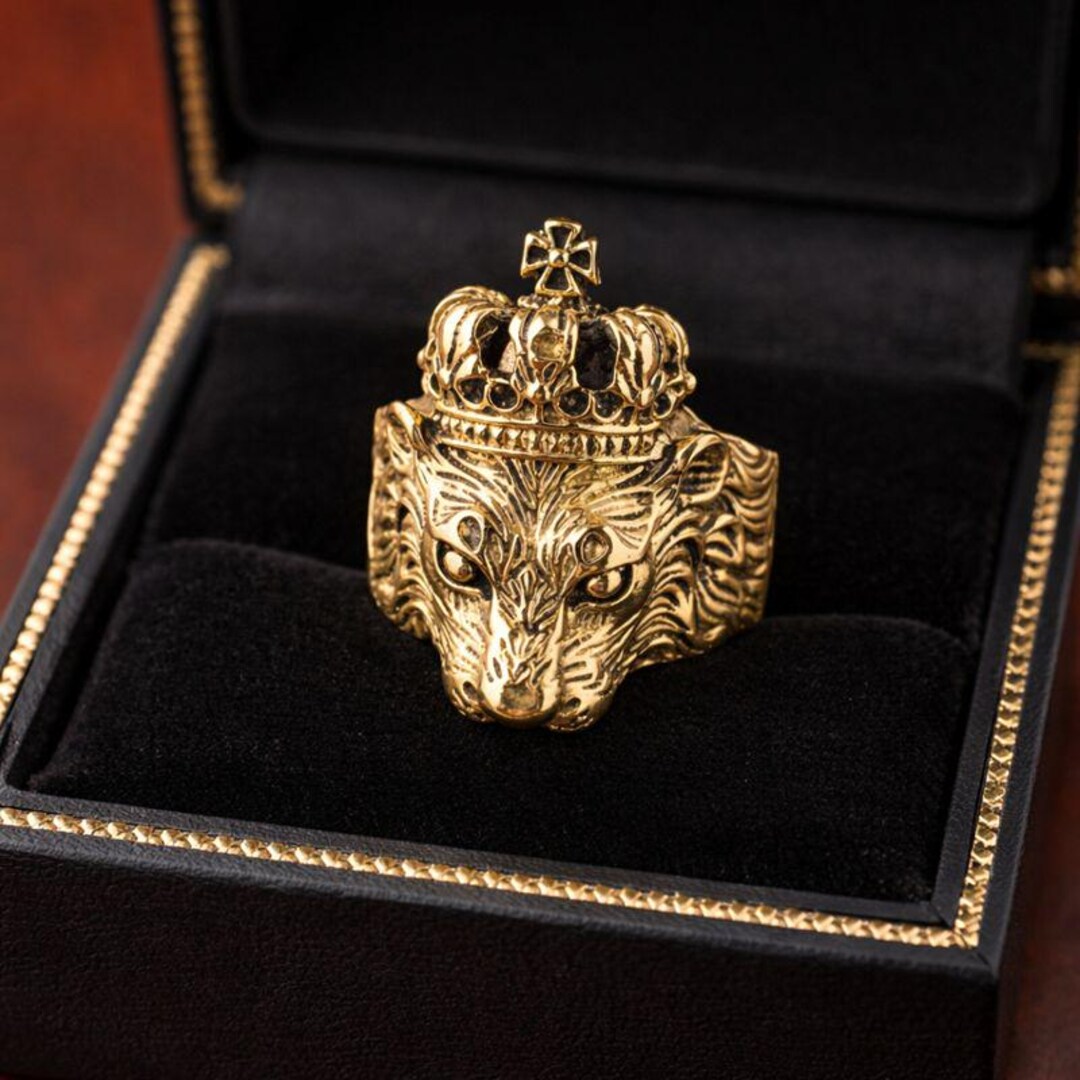 Jungle Rng Majestic Lion Head Ring With Crown • Gold Statement Ring • King of the ...