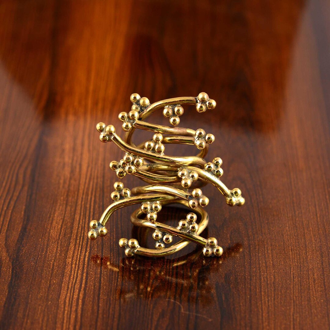 Berry Clusters Rings Wide Floral Spiral Ring | Adjustable Brass Statement Coil Ring ...