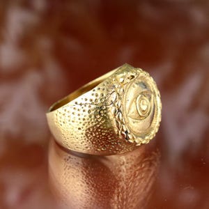 Evil Eye Signet Ring • Textured Gold Statement Ring • Protective Amulet Jewelry • Wide Pinky Ring • All Seeing Eye Gift