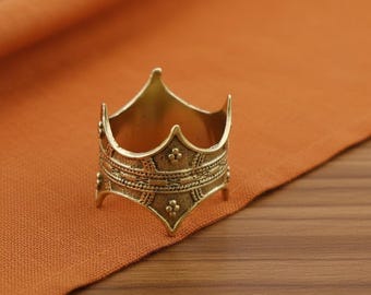 Vintage Crown Gold Ring, Adjustable Statement Ring, Medieval Boho Jewelry, Royal Style Ring, Unisex Handmade Ring Gift