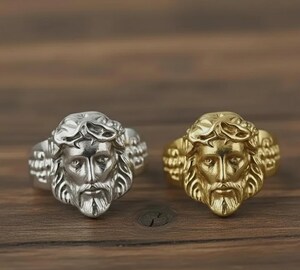 Bague Homme Tête De Jésus En Or - Bague Chrétienne En Acier Inoxydable - Bijou Religieux Cadeau Pour Croyant - Taille Ajustable 40 à 61
