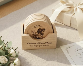 Catholic Wedding Gift Personalized Patron Saints Coaster Set Custom Gift for Couple Catholic Marriage Gift Newlywed Gift Decor New Home