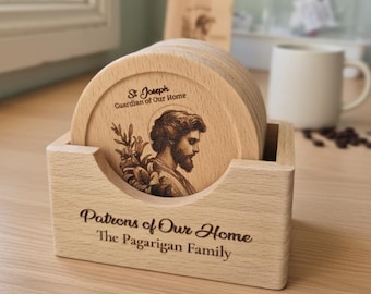 Catholic Housewarming Gift Personalized Family Patron Saints Coaster Set New Home Blessing Gift Catholic Family Gift