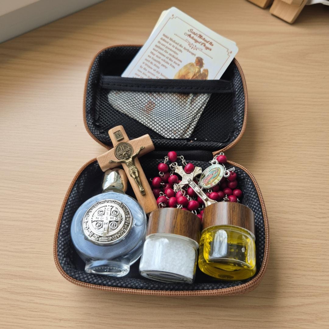 Catholic Travel Prayer Kit Personalized St Benedict Rosary Holy Water ...