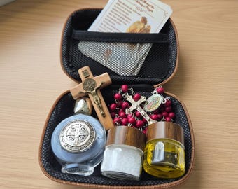Catholic Travel Prayer Kit Personalized St Benedict Rosary Holy Water Bottle Portable Prayer Set Christian Travel Kit Catholic Gift For Men