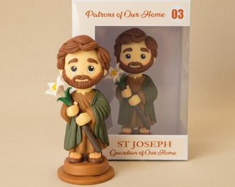 Handmade St Joseph Clay Figurine Catholic Home Decor Saint Joseph Statue Prayer Corner Religious Gift Catholic Men Figurine Home Decor