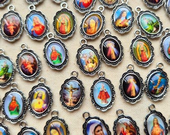 Catholic Pendant Charms Bulk Virgin Mary Saint Jude Benedict Jesus Cross Jewelry Making Supplies Christian DIY Necklace Charm Set Favors