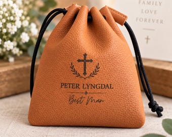 Personalized Groomsmen Gift Leather Pouch Best Man Gift Christian Wedding Party Gift Engraved Keepsake for Him Father of Bride Gift