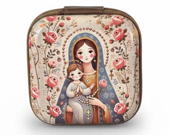 Guadalupe Virgin Mary Rosary Catholic Rosary Gift Our Lady Rosary Rose Scented Beads Rosary Tin Box Rosary Zipper Case Religious Gift