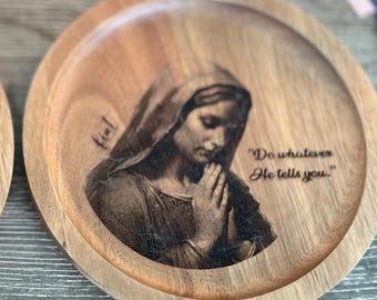 Catholic Rosary Dish Personalized Wooden Rosary Holder Tray Virgin Mary Rosary Bowl Marian Devotion Gift Catholic Women Prayer Table Decor