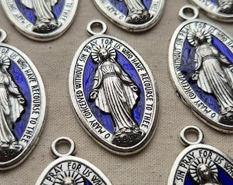 Wonderbaarlijke medaille hanger katholiek cadeau voor vrouwen Mary medaille ketting bedel blauw emaille onze-lieve-vrouw van genade rozenkrans maken DIY bulkbenodigdheden