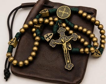Catholic Gift for Husband Personalized Rosary Christian Gift for Him Anniversary Gift St Benedict Rosary Personalized Leather Pouch
