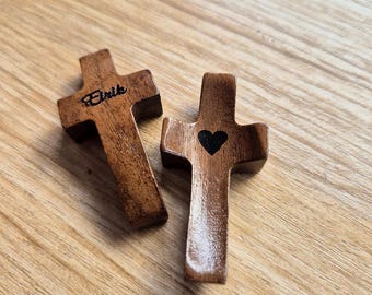 Wooden Thumb Cross with Heart Personalized Pocket Prayer Cross Comfort Cross Catholic Gift Christian Gift Confirmation RCIA Sympathy Gift