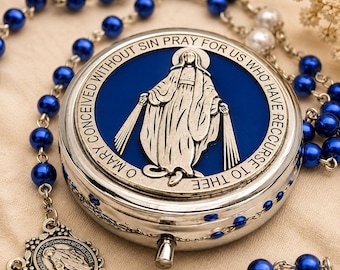 Blue Rosary for Women with Keepsake Case Miraculous Medal Rosary Catholic Gift for Her Virgin Mary Gift Confirmation RCIA Mother’s Day