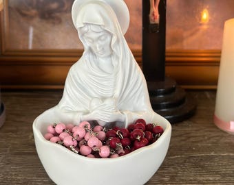 Virgin Mary Statue Rosary Holder Catholic Marian Devotion Figurine Catholic Prayer Altar Decor Rosary Display Religious Gift Catholic Home