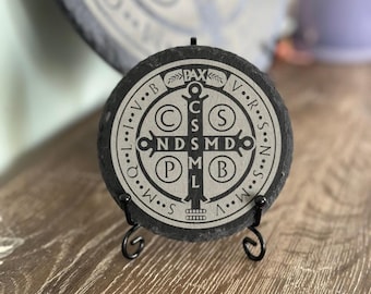 Saint Benedict Medal Slate Plaque Catholic Altar Decor Saint Benedict Cross Catholic Prayer Corner Decor Catholic Home Protection Gift