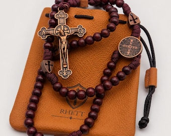 Personalized Mens Rosary St Benedict Rosary Catholic Gift for Dad Leather Rosary Pouch Fathers Gift Christian Gift for Men Custom