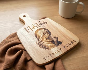 Catholic Kitchen Decor Charcuterie Board Cheese Board Engraved Totus Tuus Virgin Mary Catholic Kitchen Gifts Religious Mom Gift Cooking