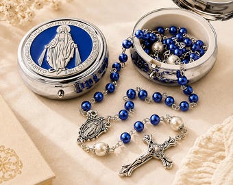 Rosary for Mom Catholic Gift for Mom Mothers Rosary Blue Miraculous Medal Rosary Virgin Mary Gift Marian Gift for Women Mothers Day Gift