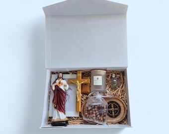 Sacred Heart of Jesus Devotion Gift Set Catholic Home Altar Kit Sacred Heart Statue Cross Rosary Holy Water Candle Catholic Prayer Corner
