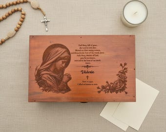 Catholic Memorial Box Personalized Memory Box Christian Sympathy Gift Rosary Keepsake Box Remembrance Gift
