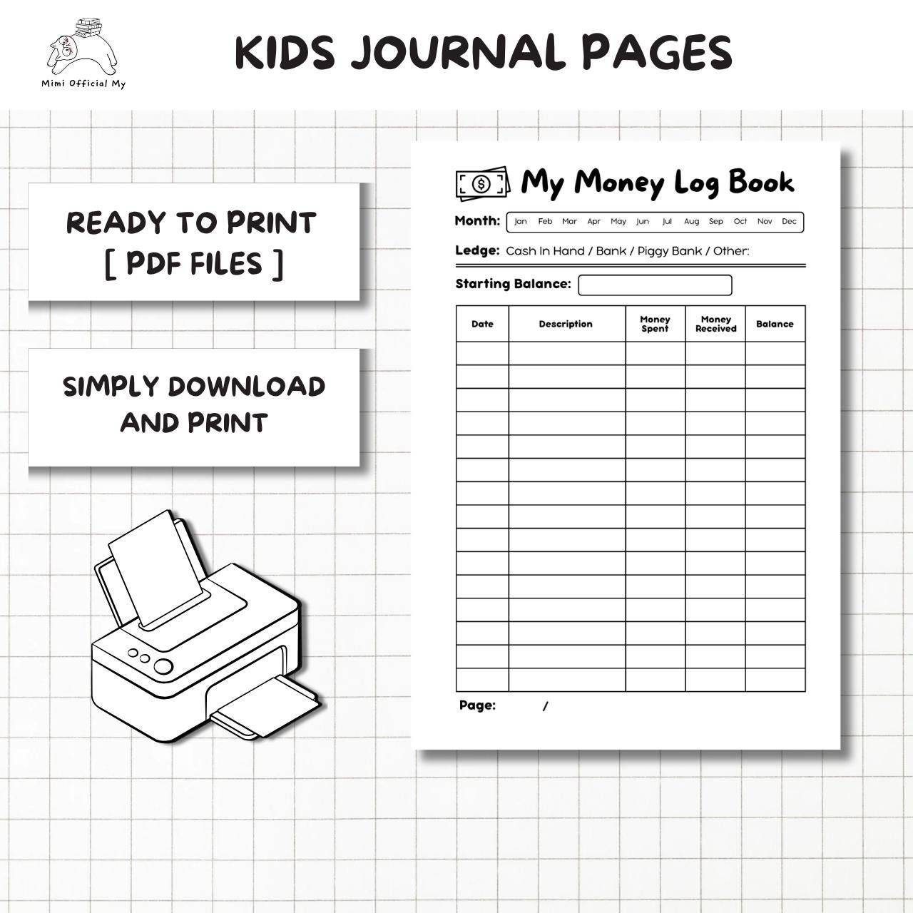 Kids Money Log Book Printable | Spending & Income Tracker for Kids ...