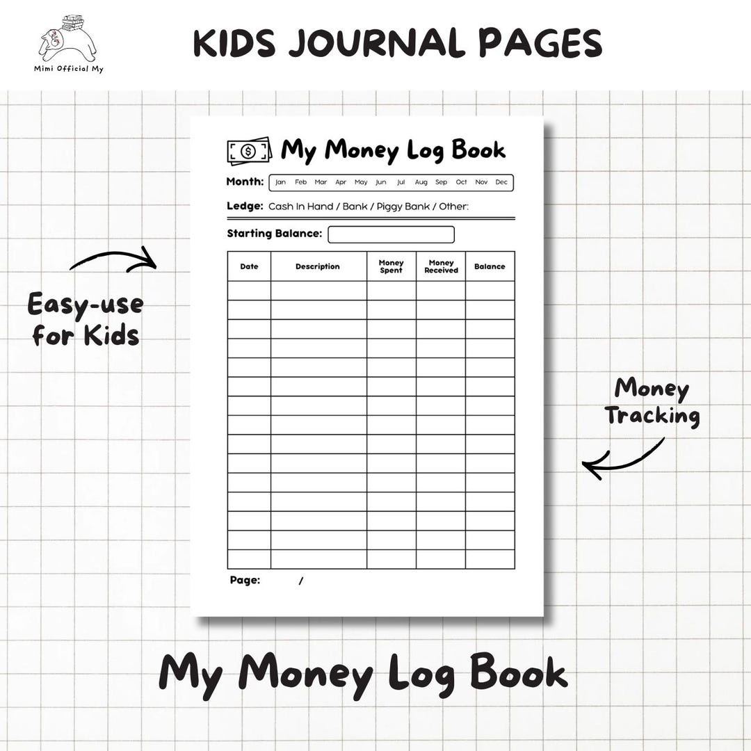 Money Script Log Kids Money Log Book Printable | Spending & Income Tracker for Kids ...