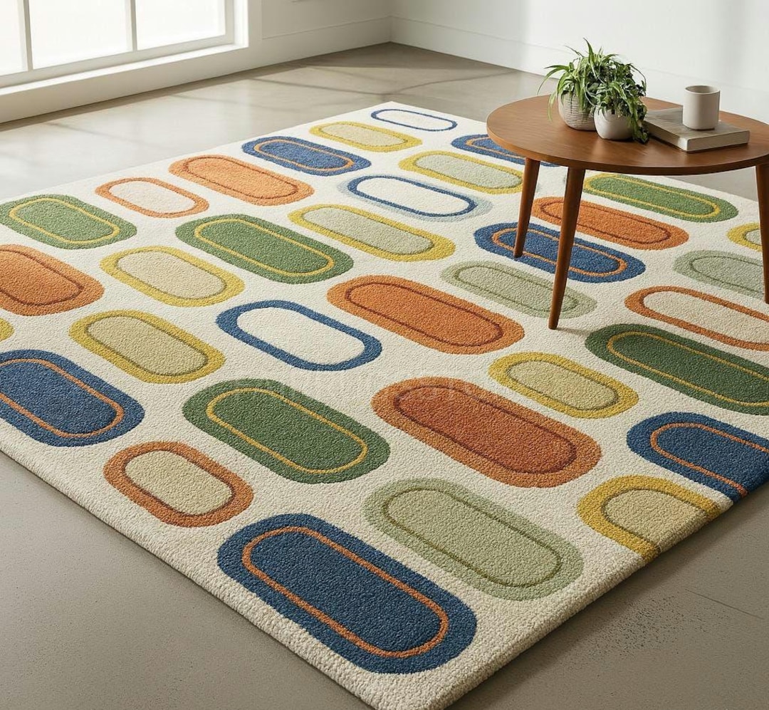 Mid-century Modern Capsule Tufted Rug – Retro Pill Shape Geometric ...