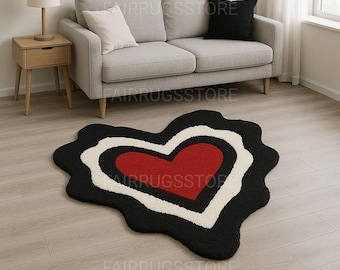 Handmade Juicy Thighs Club Heart Tufted Rug Red Black White