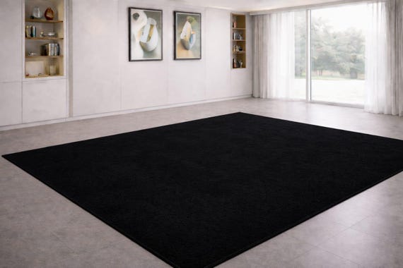 Solid Black Tufted Rug, Modern Minimalist Living Room Carpet, Handmade Custom Floor Rug