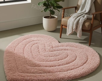 Pink Heart Shaped Plush Rug |  Cozy Bedroom Carpet
