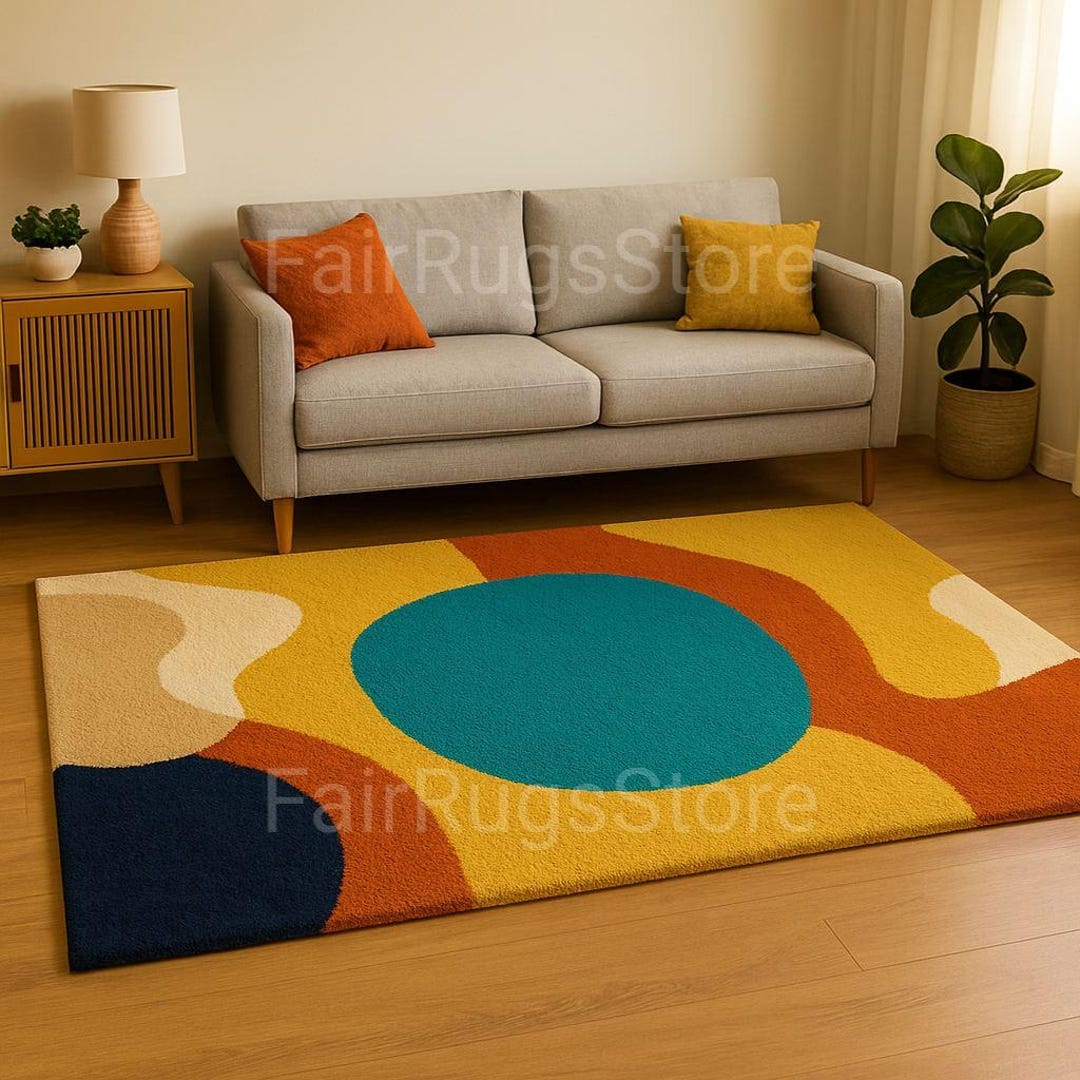 Mid-century Modern Abstract Area Rug – Colorful Geometric Living Room ...