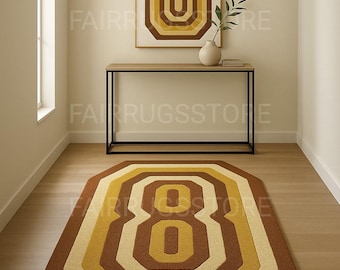 Retro Wool Tufted Rug: Hexagon Geometric, Mid-Century Modern
