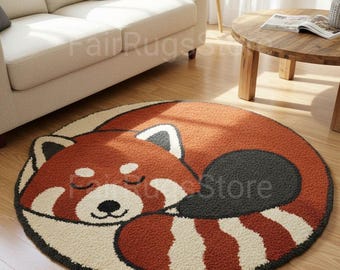 Red Panda Round Rug: Cozy Animal Carpet for Nursery or Bedroom