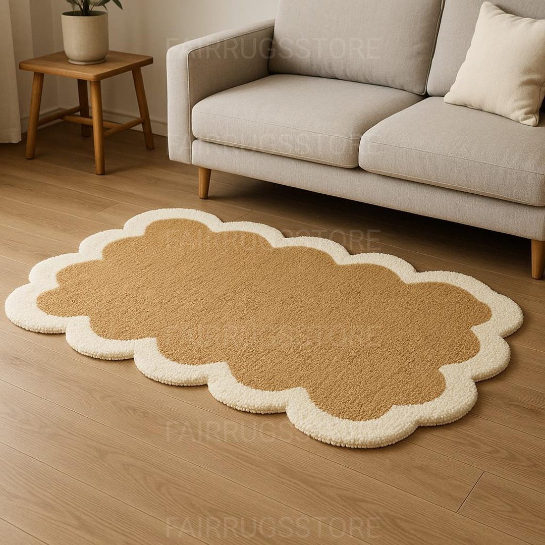 Cloud Shape Rug Cloud Shaped Tufted Rug: Beige Scallop Carpet, Modern Home Decor - Etsy