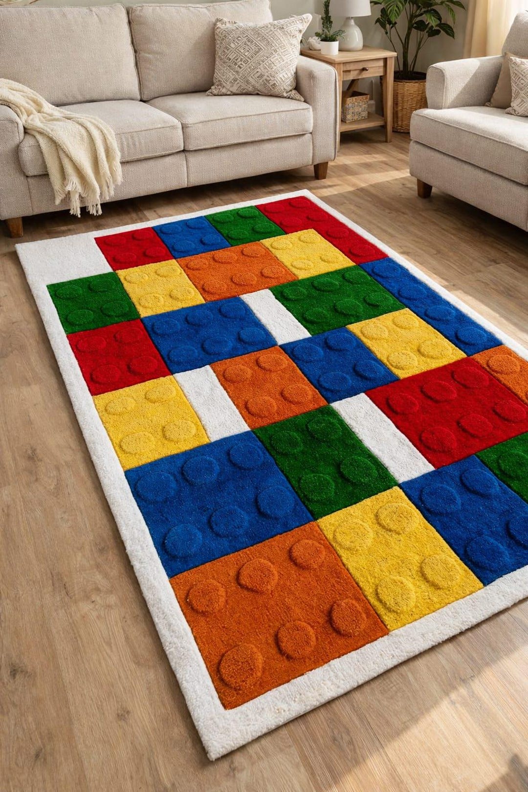 Felt Rectangular Colorful Building Blocks Colorful Building Block Tufted Rug, Kids Playroom Carpet, Handmade ...