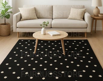 Black Polka Dot Wool Rug - Modern Scandinavian Home Decor