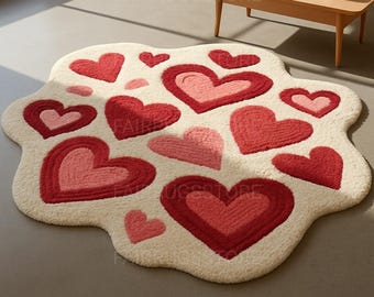 Hartvormig getuft vloerkleed: rood en roze valentijnsdecoratie