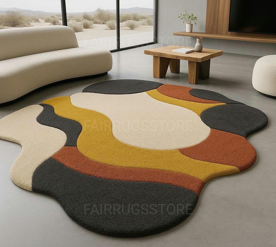 Modern Irregular Rug Modern Irregular Tufted Area Rug – Abstract Wavy Shape Carpet in ...