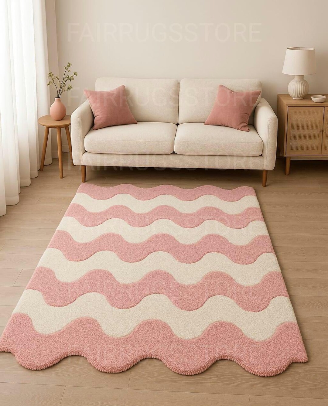 Pink Wavy Tufted Rug: Modern Scallop Edge Wool-acrylic Blend - Etsy