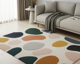 Modern Abstract Pebble Rug – Colorful Geometric Area Carpet, Contemporary Living Room Floor Decor