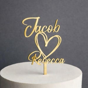 Custom Heart Script Wedding Cake Topper • Gold, Rose Gold, Silver, Black