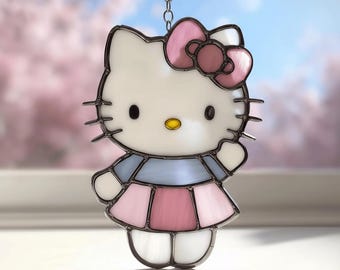 Hello Kitty Stained Glass Style Suncatcher, Sanrio Window Art, Character Home Decor, Valentine gift, Gift for her