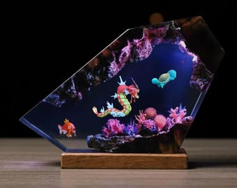 Enchanted Pokmon Resin Aquarium Diorama With Gyarados Magikarp Squirtle LED Light Desk Decor Unique Gamer Gift