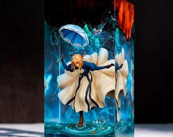 Violet Evergarden Resin Diorama Art Sculpture | Anime Figure Desktop Display | Handmade Epoxy Collectible Gift | Fantasy Home Decor